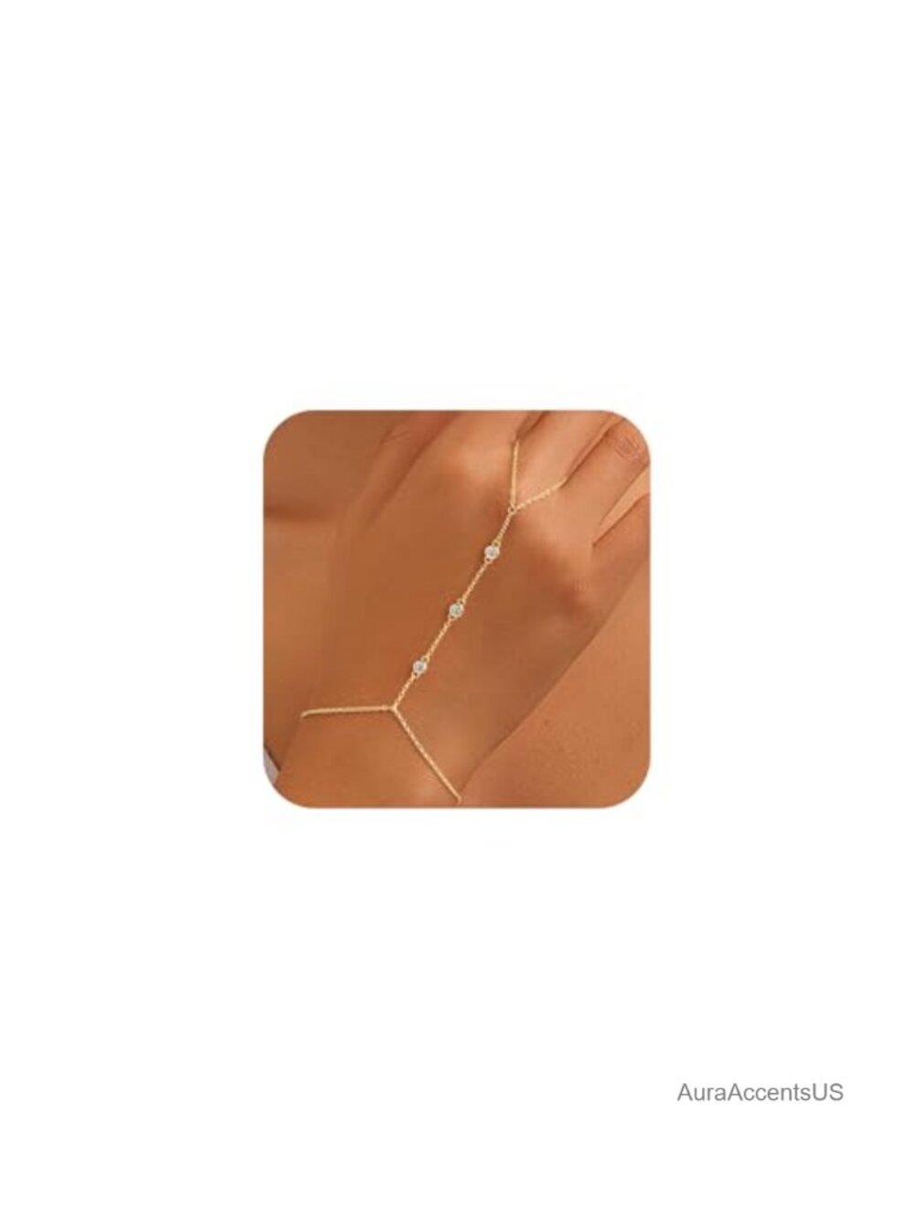 Dainty 14K Gold Plated Hand Chain Bracelet with Birthstone, Layered Finger Ring